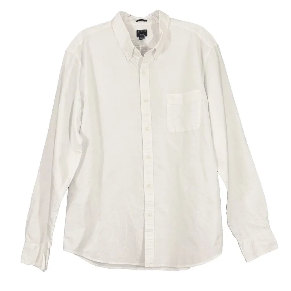 J.CREW Men's Slim Flex Oxford Shirt XXL White Long Sleeve Cotton NEW B85
